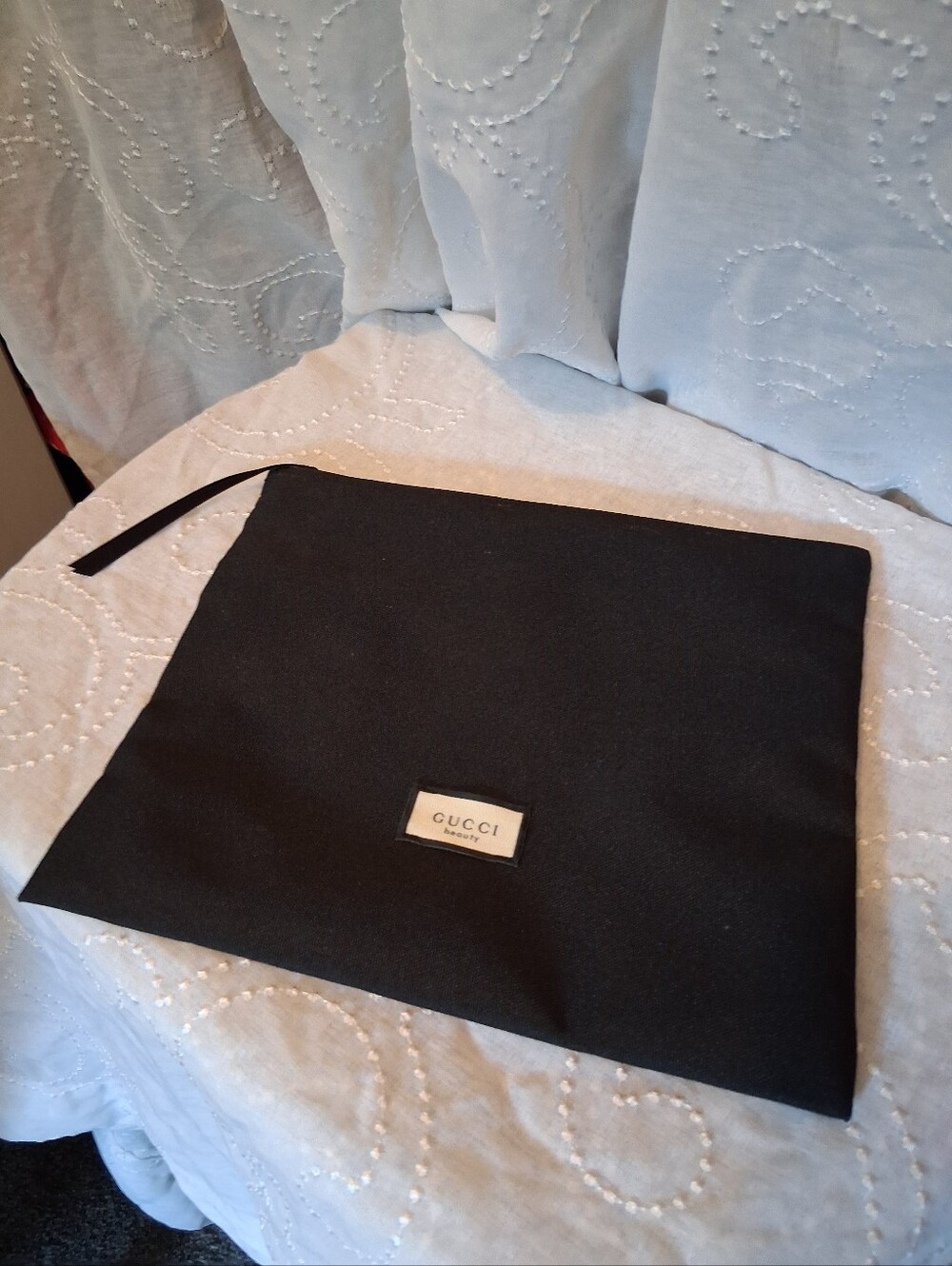 Gucci Black Fabric Zip Cosmetic Pouch with Logo Patch